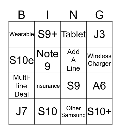 Samsung Bingo Card