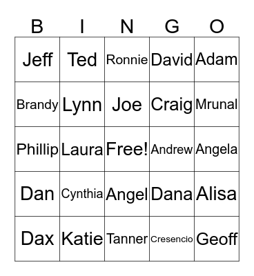 FBO Family  Bingo Card