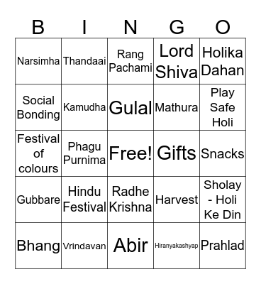 Happy Holi !! Bingo Card