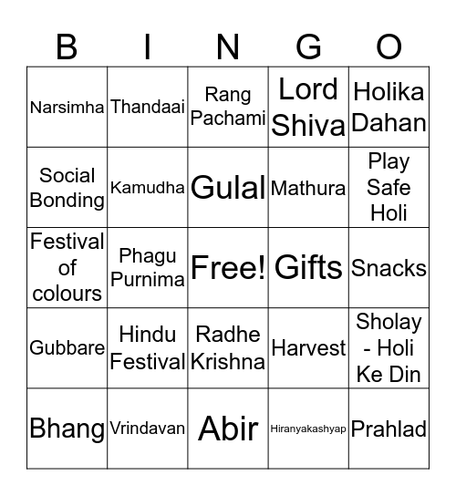 Happy Holi !! Bingo Card