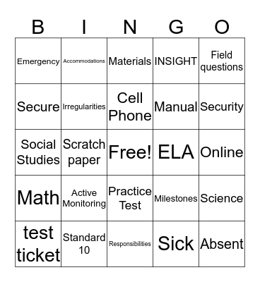 Georgia Milestones Examiner Training BINGO Card