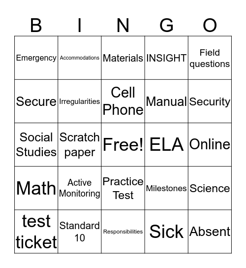 Georgia Milestones Examiner Training BINGO Card