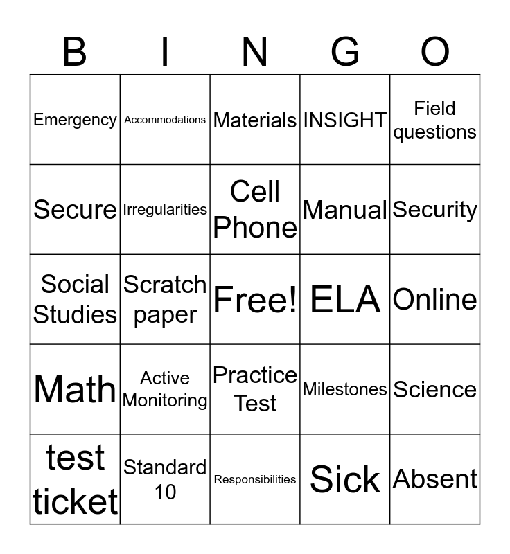 Milestones Examiner Training BINGO Card