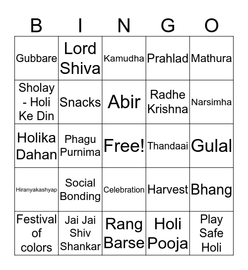 Happy Holi !! Bingo Card