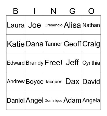 FBO Family  Bingo Card