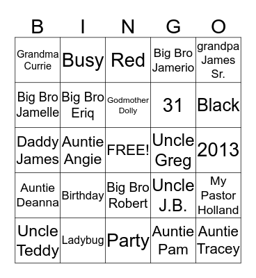 Alaina's Bingo Card