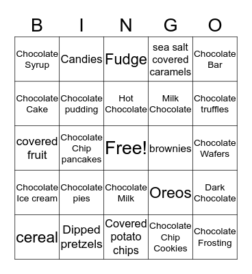 Chocolate  Bingo Card