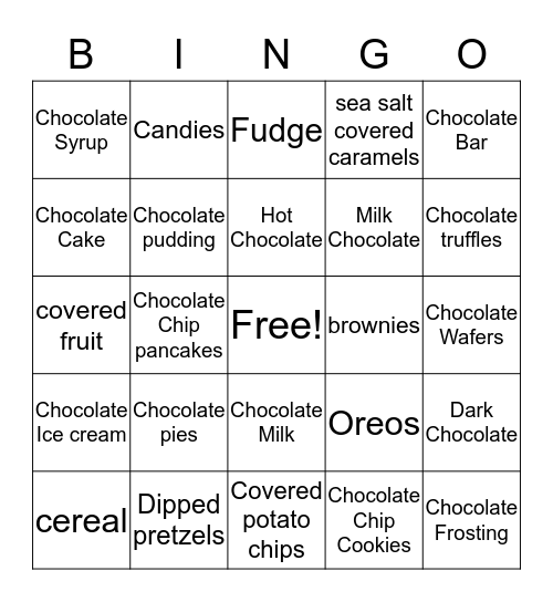 Chocolate  Bingo Card