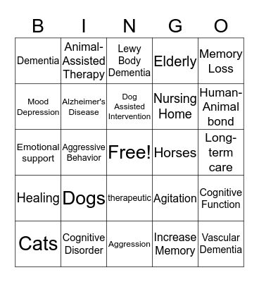Animal-Assisted Therapy Bingo Game Bingo Card