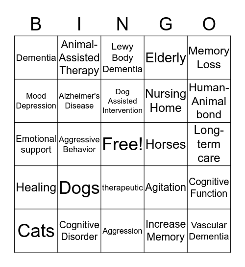 Animal-Assisted Therapy Bingo Game Bingo Card