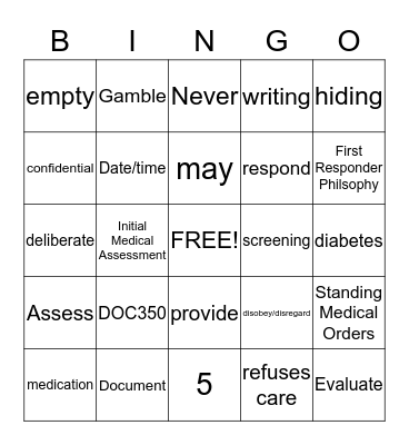 Security Procedures-Health Care Bingo Card