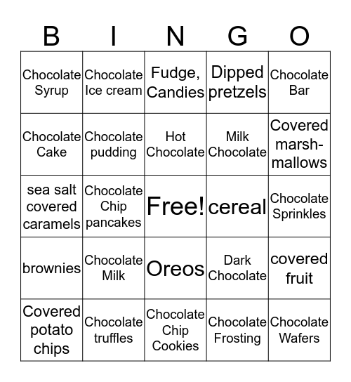 chocolate Bingo Card