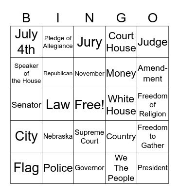 Citizenship Bingo Card