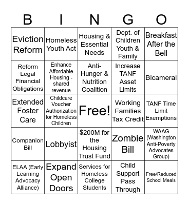Public Policy Bingo Card