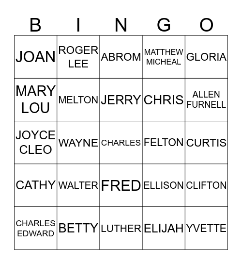 FAMILY BINGO Card