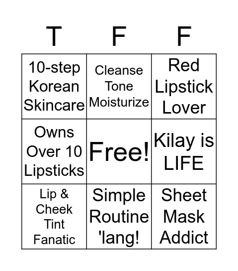 Beauty Junkie Bingo Card