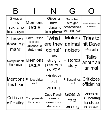 Bill Walton Bingo  Bingo Card