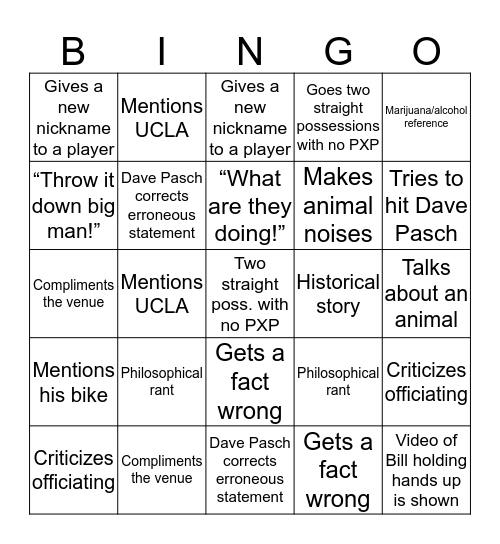 Bill Walton Bingo  Bingo Card