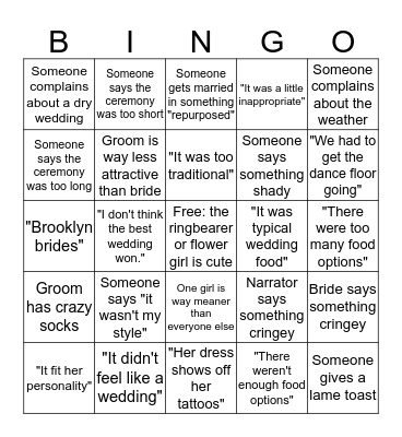 Four Weddings Bingo Card