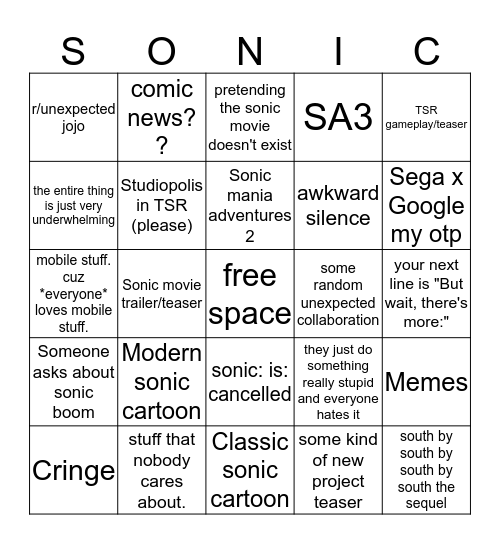 Sonic SXSW 2019 Bingo Card