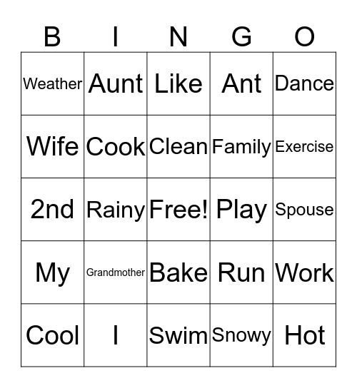 Untitled Bingo Card