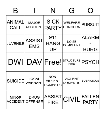 DISPATCH BINGO Card