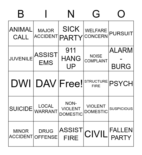 DISPATCH BINGO Card