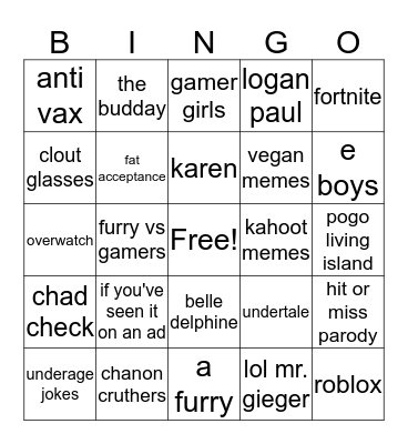 Tik Tok Bingo Card