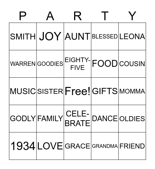 Birthday Party (bingo) Bingo Card