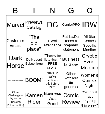 Contest of Challengers BINGO Card