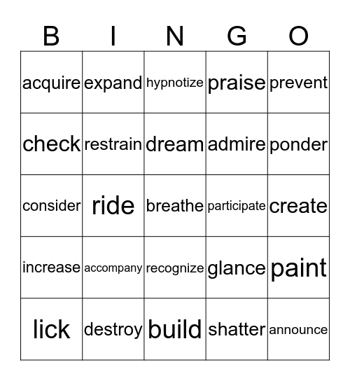 Verbs Bingo Card