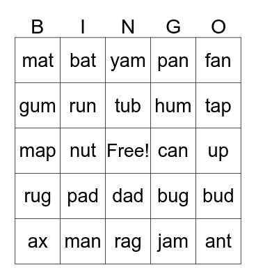 Oxford Phonics World Book 2, Level 1A Bingo Card