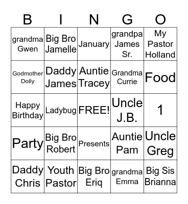 Alaina's Bingo Card