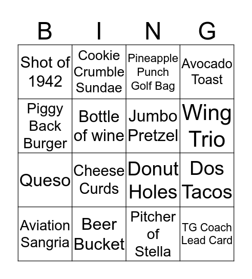 TGMG  Bingo Card