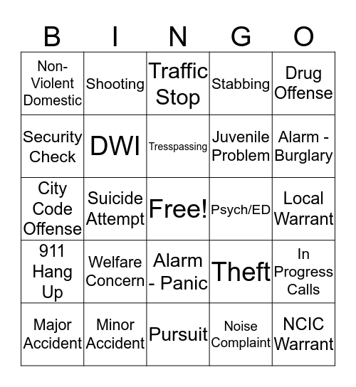 Dispatch Bingo! Bingo Card