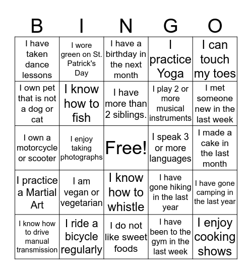 Blue Badge Bingo Card