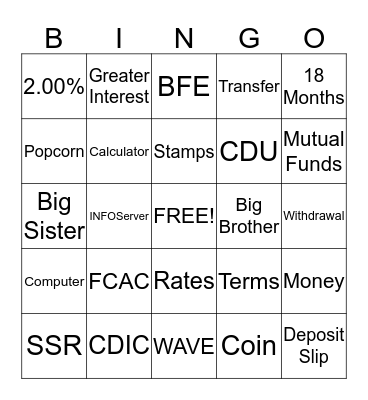 Banker's Bingo Card