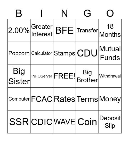 Banker's Bingo Card