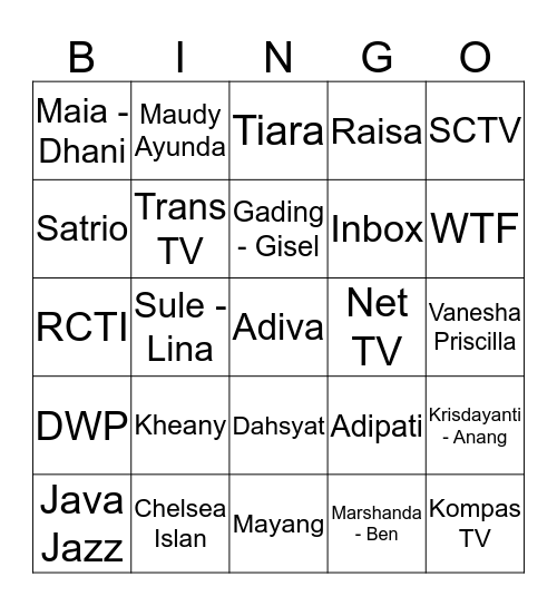 Gracia’s Bingo Card