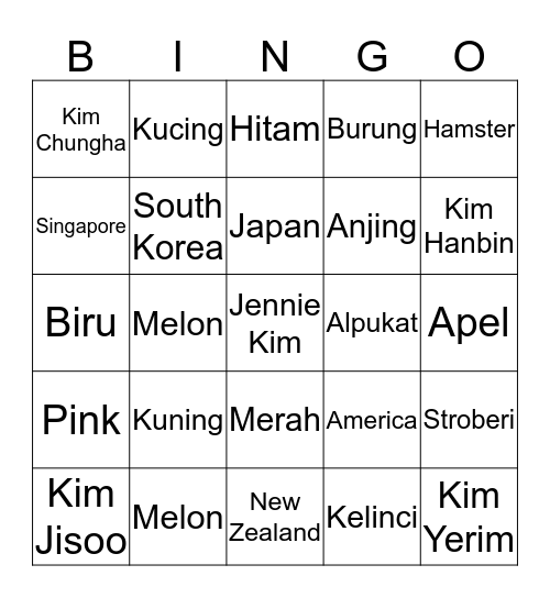 Jenchu Bingo Card