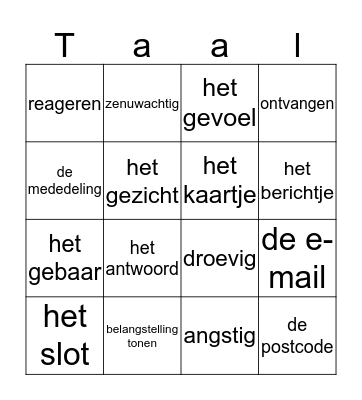 Woorden thema 5 Bing0 Bingo Card