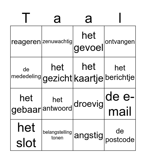 Woorden thema 5 Bing0 Bingo Card