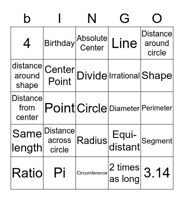 Pi Bingo Card