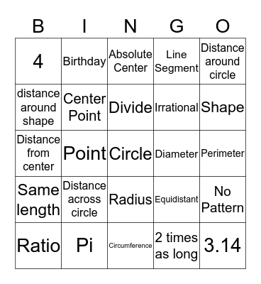 Pi Bingo Card