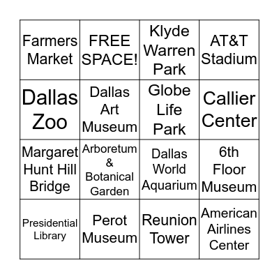 Dallas Places BINGO Card