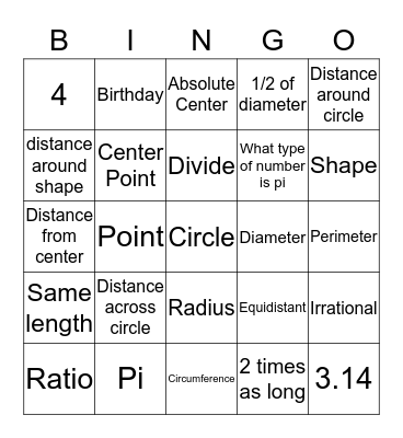 Pi Bingo Card