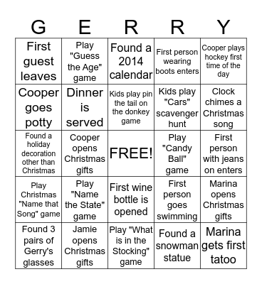 Friends Fun Day Bingo Card