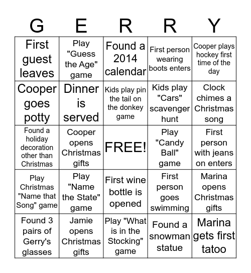 Friends Fun Day Bingo Card