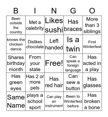 Winterfest Bingo  Bingo Card