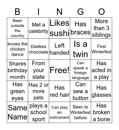 Winterfest Bingo  Bingo Card